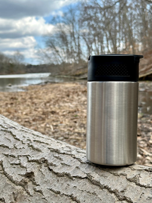 Frech Press Travel Mug at the lake 